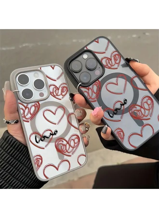 Grey Graffiti Heart Magnetic Phone Case For iPhone 13 Pro Wireless Charging - Image 1